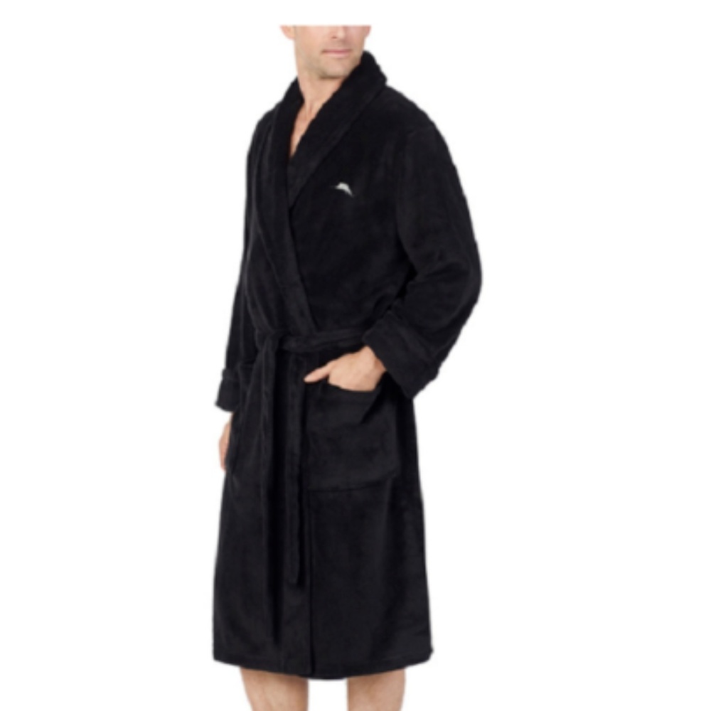 Tommy Bahama Men's Soft Plush Robe, Black - Picture 5 of 7
